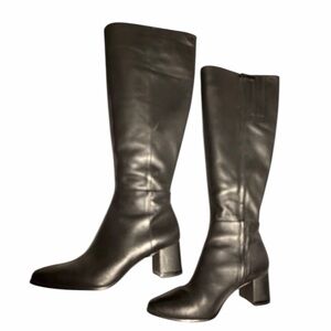 Calvin Klein Black Leather Heeled Boots -wide calf!